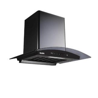 Glen Hood Senza Black Kitchen Chimney 60cm | 1200 m³/hr Suction Capacity | Filterless Thermal Auto Clean | Curved Glass Design | Touch & Gesture Control|1-Year Comprehensive & 7-Year Motor Warranty