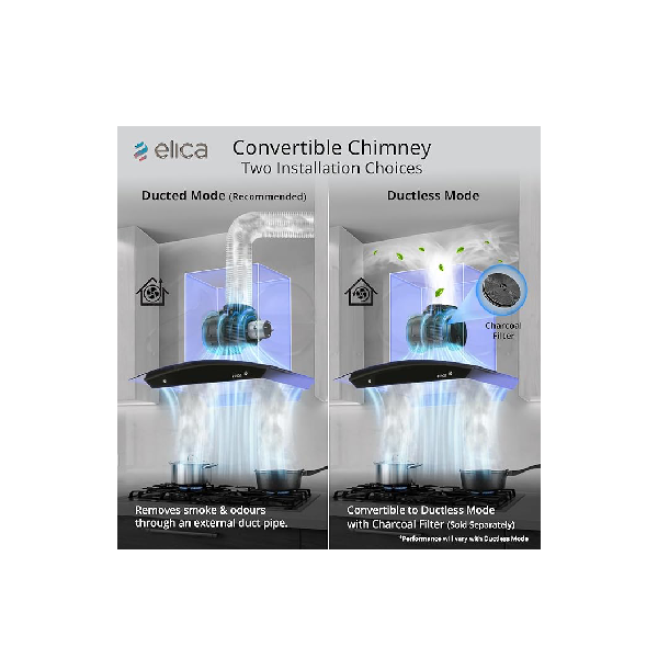 Elica 60cm 1500 m3/hr BLDC Filterless Autoclean Kitchen Chimney with 15 Years Motor & 5 Years Comprehensive Warranty | WDFL 600 BLDC HAC LTW MS NERO | Black | Touch + Motion Sensor Control - Image 2