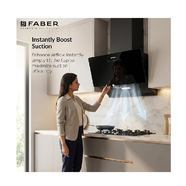 Faber 60cm 1200 m³/hr Vertical Wall Mounted Chimney|Filterless|Two Way Suction|AutoClean|8 Yr on Motor & 2 Yr Comprehensive Warranty by Faber|Touch&Gesture Control|Hood Mojito IN HC SC FL BK 60,Black - Image 2