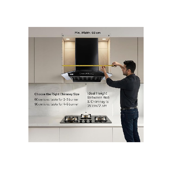 Glen Hood RICA 60 Curved Glass Kitchen Chimney | 1500 m³/hr Suction | BLDC Motor | Filterless Thermal Auto Clean | Touch & Gesture Control |1 Year Comprehensive Warranty & 7 Year on Motor| Black - Image 3