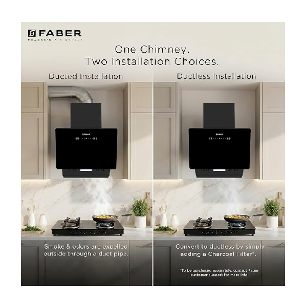 Faber 60cm 1200 m³/hr Vertical Wall Mounted Chimney|Filterless|Two Way Suction|AutoClean|8 Yr on Motor & 2 Yr Comprehensive Warranty by Faber|Touch&Gesture Control|Hood Mojito IN HC SC FL BK 60,Black - Image 3