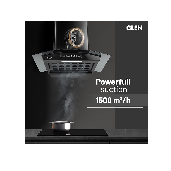 Glen Hood RICA 60 Curved Glass Kitchen Chimney | 1500 m³/hr Suction | BLDC Motor | Filterless Thermal Auto Clean | Touch & Gesture Control |1 Year Comprehensive Warranty & 7 Year on Motor| Black - Image 4