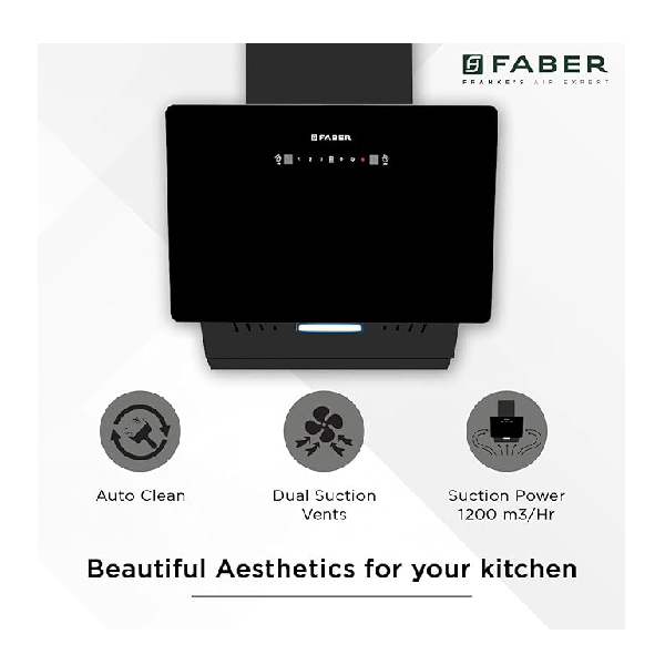Faber 60cm 1200 m³/hr Vertical Wall Mounted Chimney|Filterless|Two Way Suction|AutoClean|8 Yr on Motor & 2 Yr Comprehensive Warranty by Faber|Touch&Gesture Control|Hood Mojito IN HC SC FL BK 60,Black - Image 4