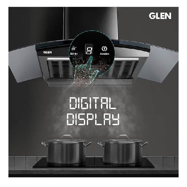 Glen Hood RICA 90 Curved Glass Kitchen Chimney | 1500 m³/hr Suction | BLDC Motor | Filterless Thermal Auto Clean | Touch & Gesture Control |1 Year Comprehensive Warranty & 7 Year on Motor| Black - Image 4