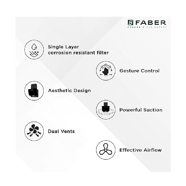 Faber 60cm 1200 m³/hr Vertical Wall Mounted Chimney|Filterless|Two Way Suction|AutoClean|8 Yr on Motor & 2 Yr Comprehensive Warranty by Faber|Touch&Gesture Control|Hood Mojito IN HC SC FL BK 60,Black - Image 5