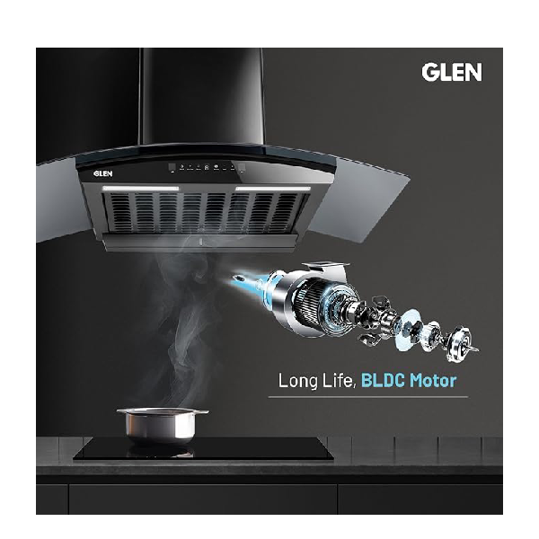 Glen Hood RICA 90 Curved Glass Kitchen Chimney | 1500 m³/hr Suction | BLDC Motor | Filterless Thermal Auto Clean | Touch & Gesture Control |1 Year Comprehensive Warranty & 7 Year on Motor| Black - Image 5