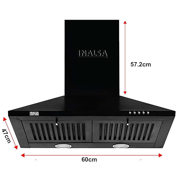INALSA Pyramid Shape Wall Mount Kitchen Chimney 60 cm|1100 m³/hr Powerful Suction|58 dB Low Noise|Filterless Chimney|Push Button Control|Black Powder Coated Finish|5 Years Motor Warranty|Ekon 60BKFL - Image 7