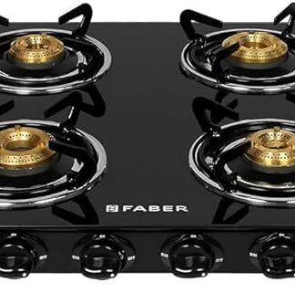 Faber 4 Burner Glass Cooktop Arrow 4 CB BK Manual Ignition Gas Stove (Black)