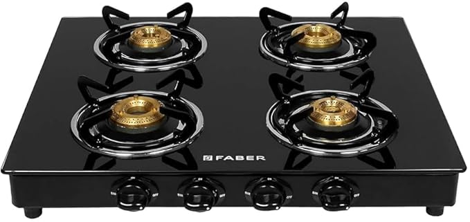 Faber 4 Burner Glass Cooktop Arrow 4 CB BK Manual Ignition Gas Stove (Black)