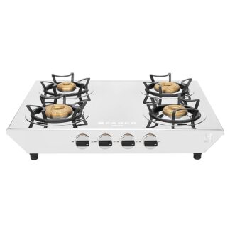 Faber high efficiency 4 Brass Burner with stainless steel top, ISI Certified gas stove, Manual Ignition,For LPG use only (Cooktop Hilux Max 4BB SS) 5 years warranty on burners & valve