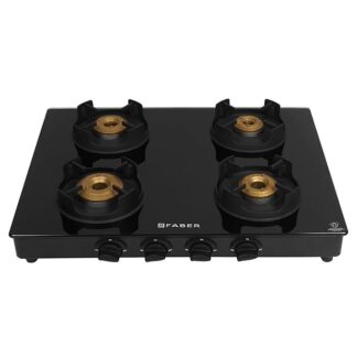 Faber Gas Stove 4 Burner Glass Cooktop (Onyx 4BB BK) Manual Ignition, Black