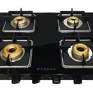 Faber Slim Gas Stove 4 Burner Glass Ceramic Cooktop (Hob Cooktop Remo 4Bb Bk) Black, Manual Ignition