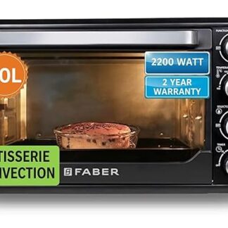 Faber 60L 2200W OTG | Bake, Toast, Roast, Grill | 4 Heating Functions, Upper & Lower Heating, Rottisserie, 360° Convection| Indicator Light, Auto Shut-Off, Ready Bell | Removable Crumb Tray | (Black)